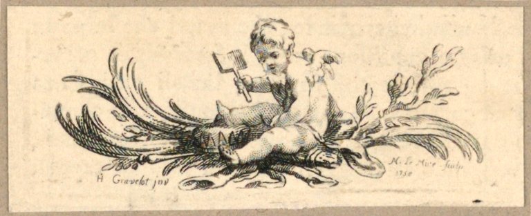 Sluitstuk, Putto met schop door Gravelot