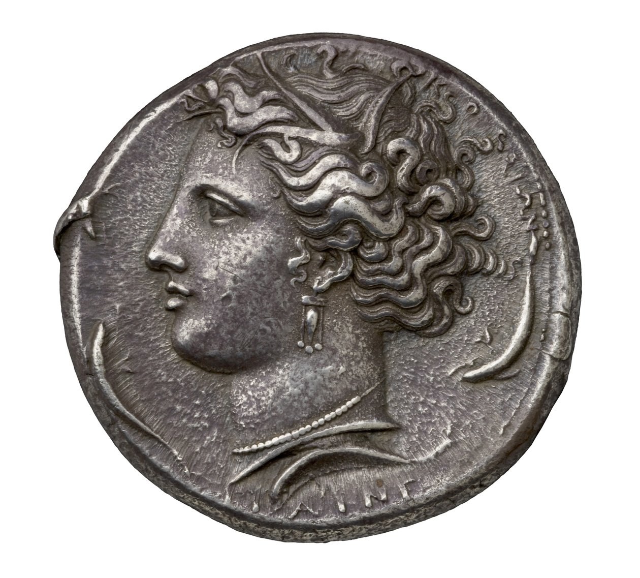Oude Griekse zilveren munt uit Syracuse, 404-390 v.Chr. door Greek