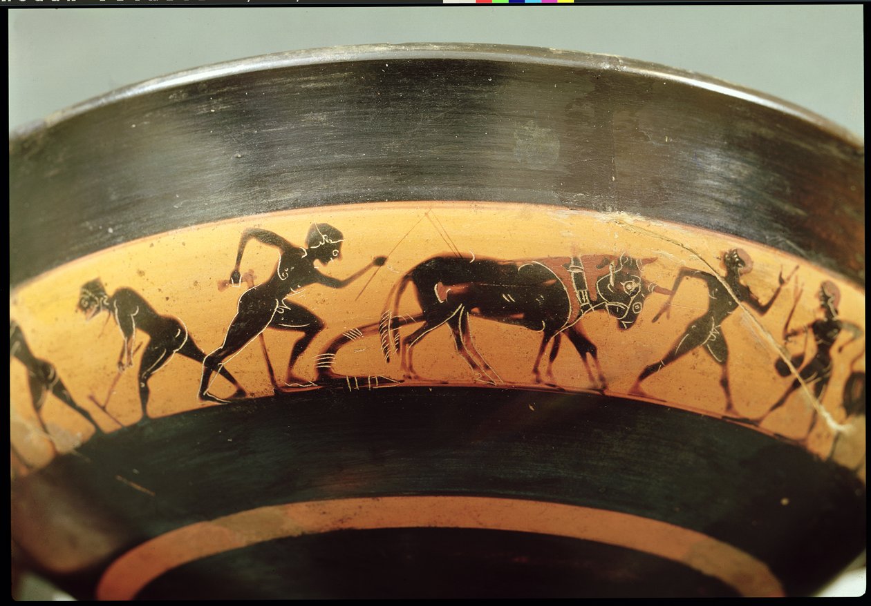 Attische zwartfigurige beker met arbeiders in een veld, uit Athene (detail) door Greek