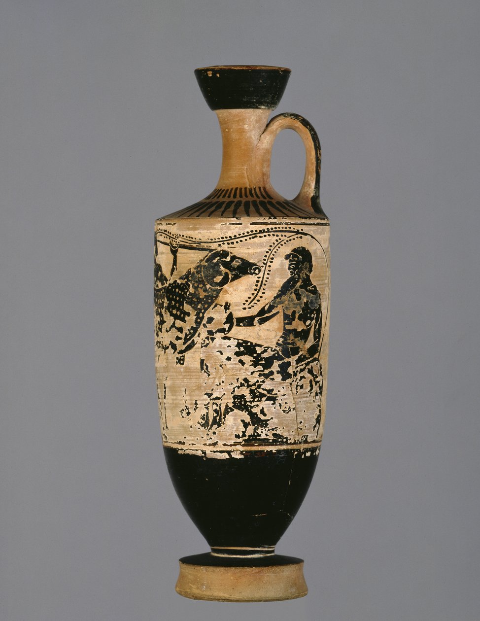 Attische zwartfigurige lekythos versierd met Odysseus die ontsnapt aan de cycloop Polyphemus, door de Theseus-schilder, ca. 500-450 v.Chr. door Greek