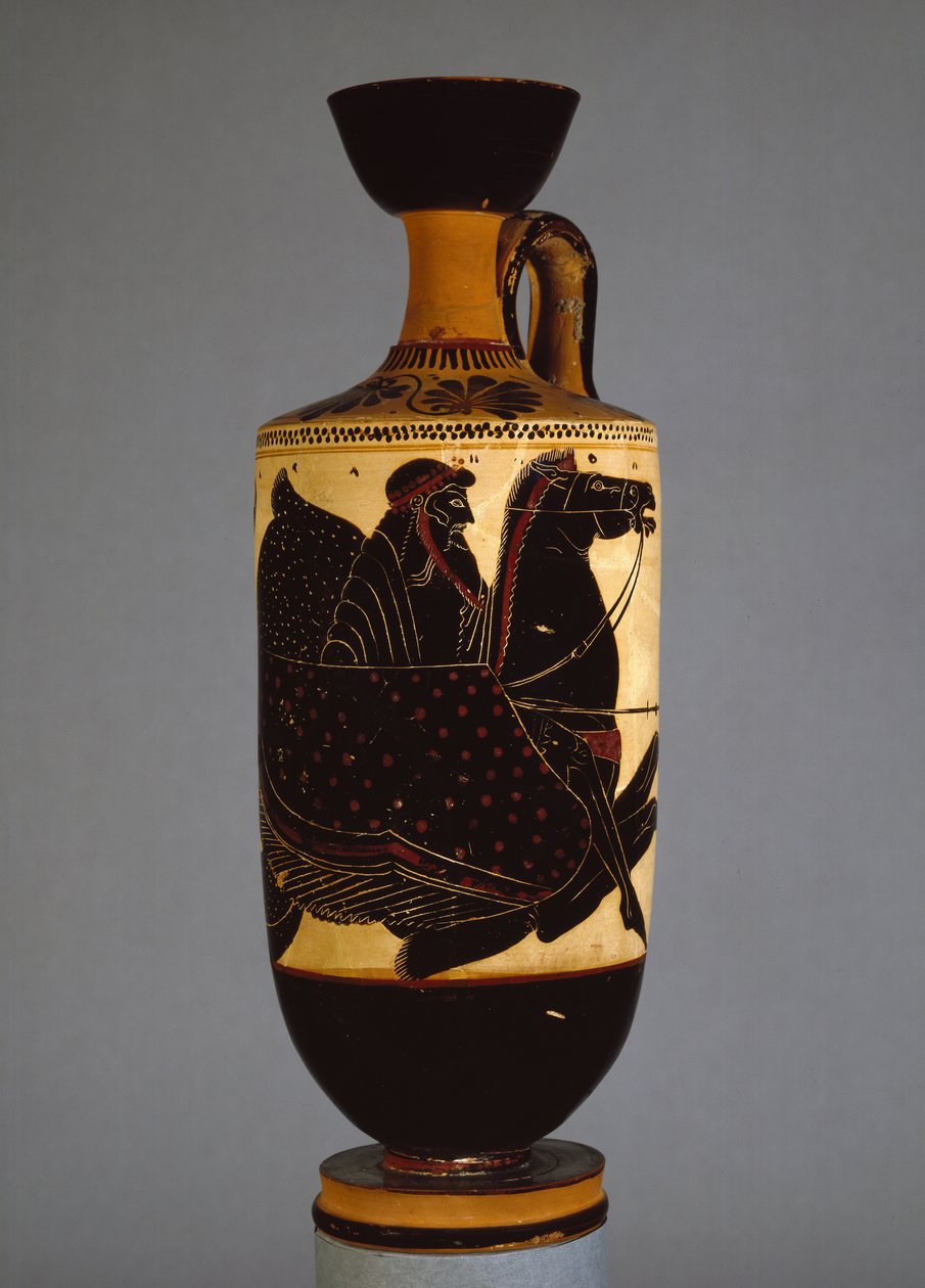 Attische zwartfigurige lekythos die Poseidon afbeeldt, 6e-5e eeuw v.Chr. door Greek