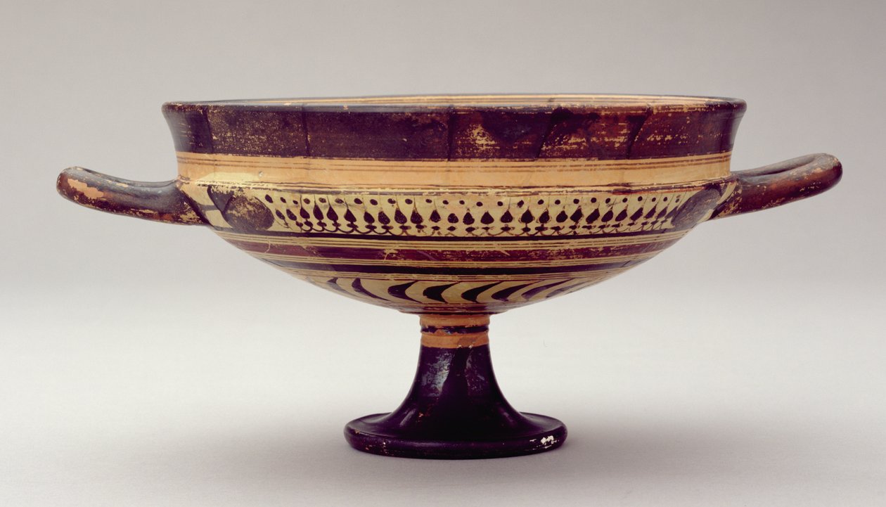 Laconische kylix beker die Zeus en Hermes afbeeldt, c.550-530 BC door Greek