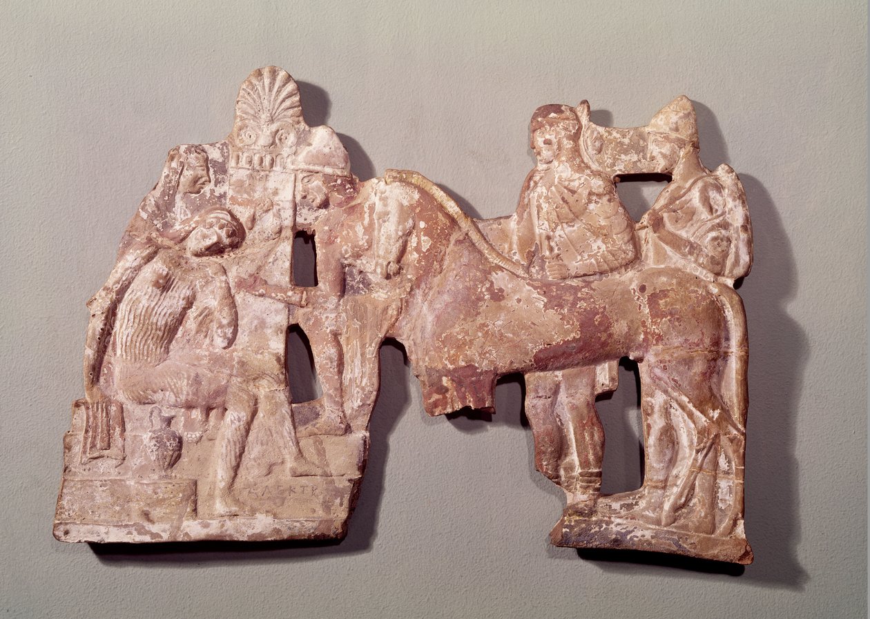 Reliëf dat de ontmoeting van Orestes en Electra bij het graf van Agamemnon afbeeldt door Greek