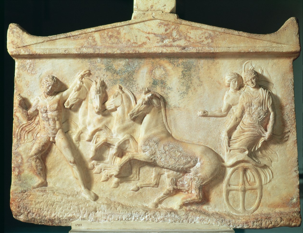 Votief reliëf met Echelos en Basile, ca. 400 v.Chr. (marmer) door Greek