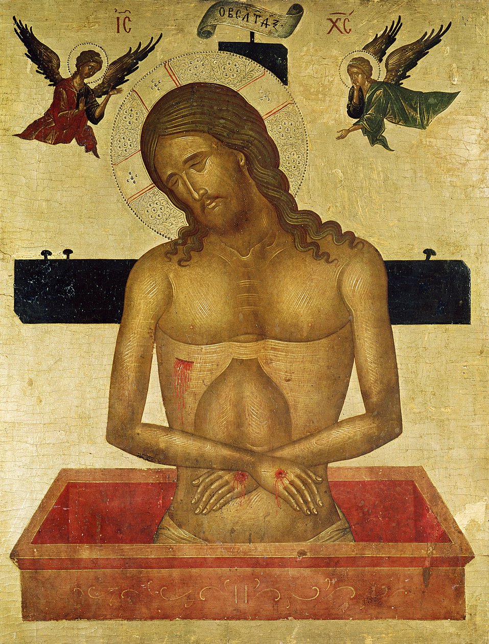 Icoon die Christus in het graf afbeeldt door Greek School