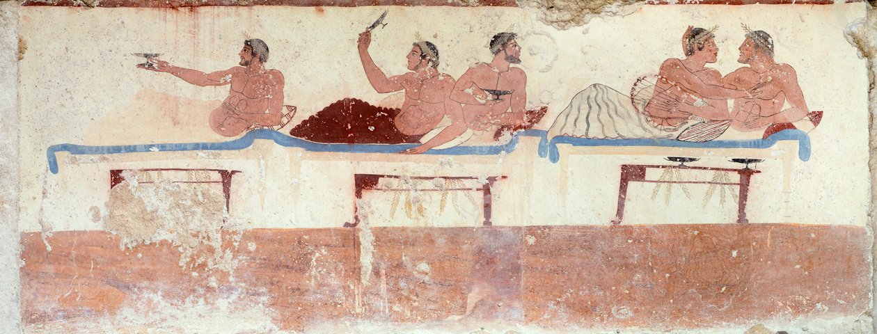 Symposion scène, ca. 480-490 v.Chr. (fresco) door Greek