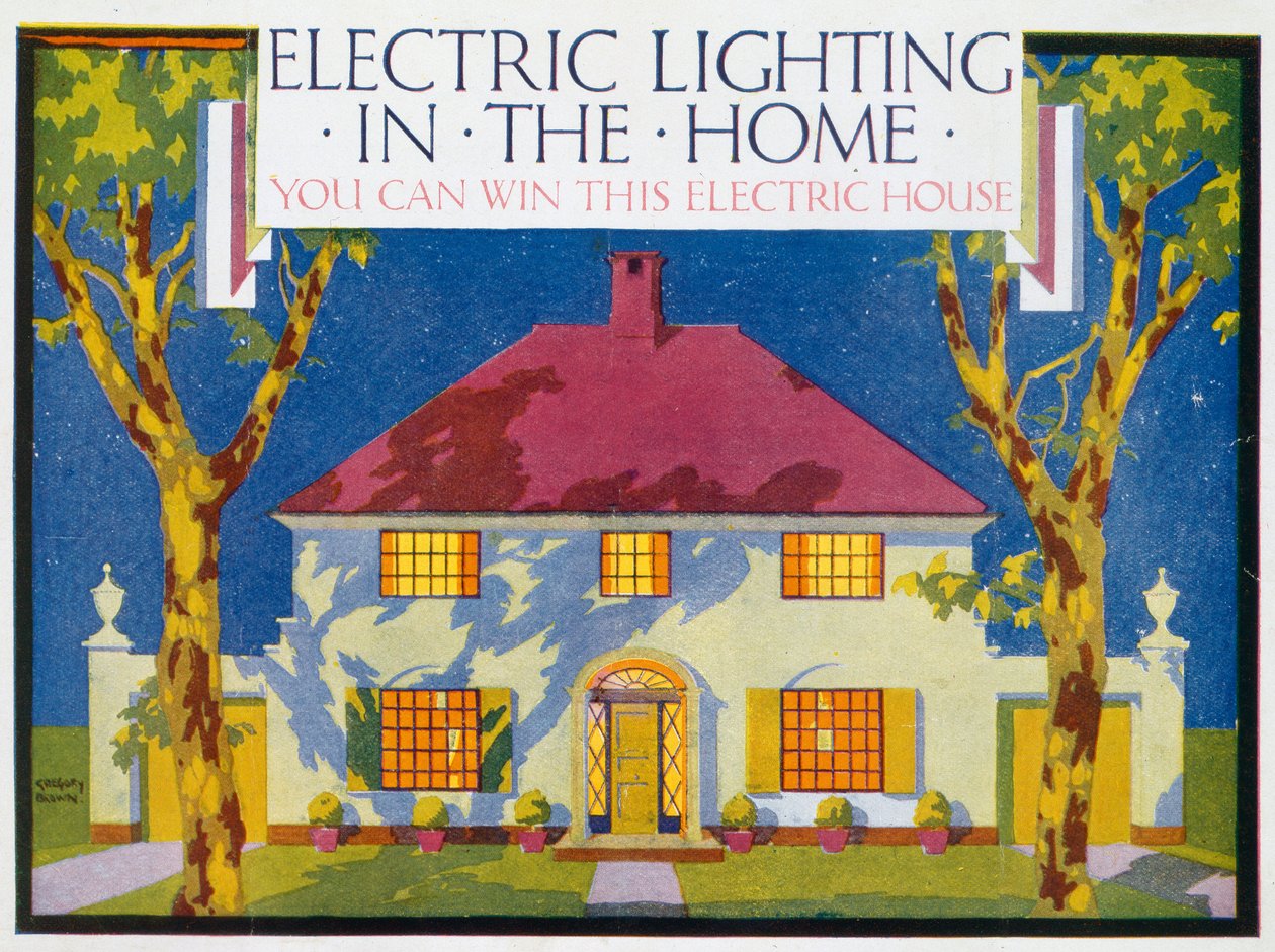 Elektrische verlichting in huis, 1910 door F. Gregory Brown