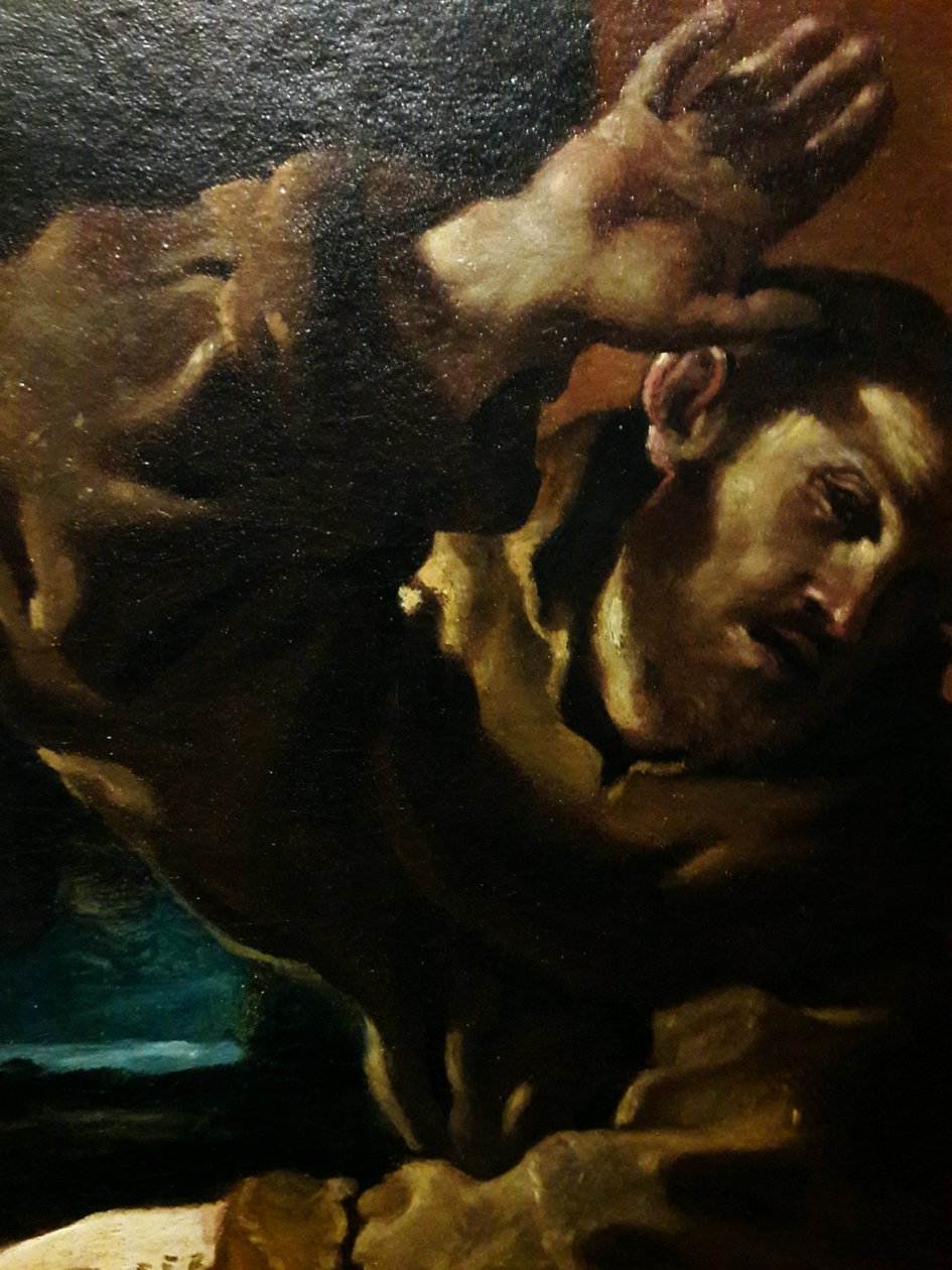 Sint Franciscus met een engel die viool speelt door Guercino
