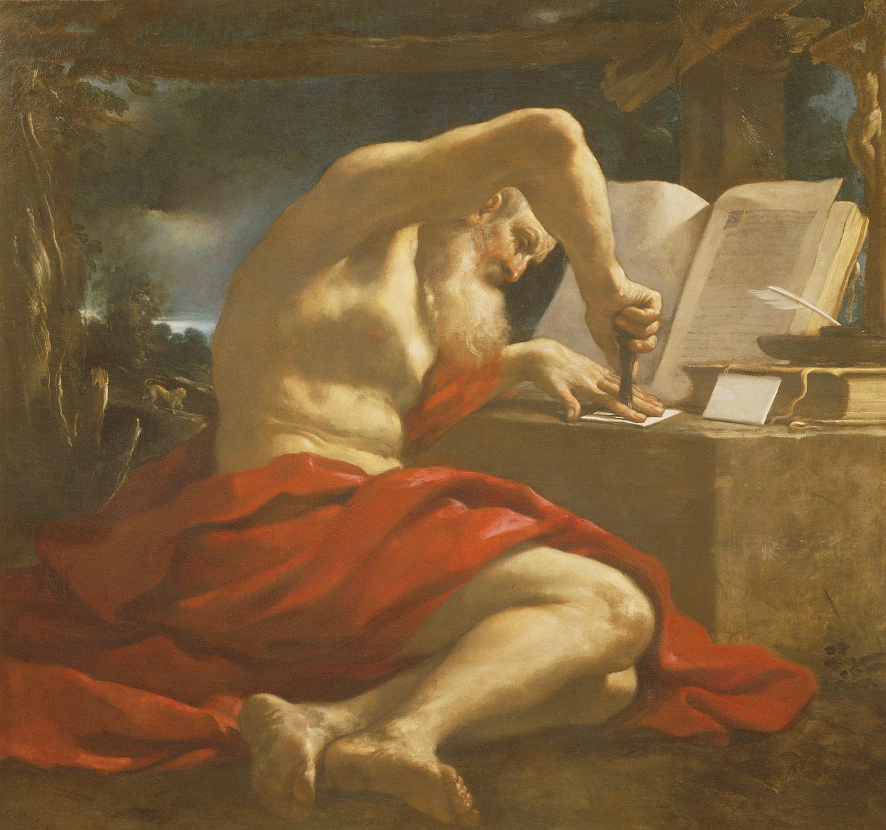 St. Hiëronymus die een brief verzegelt door Giovanni Francesco Barbieri
