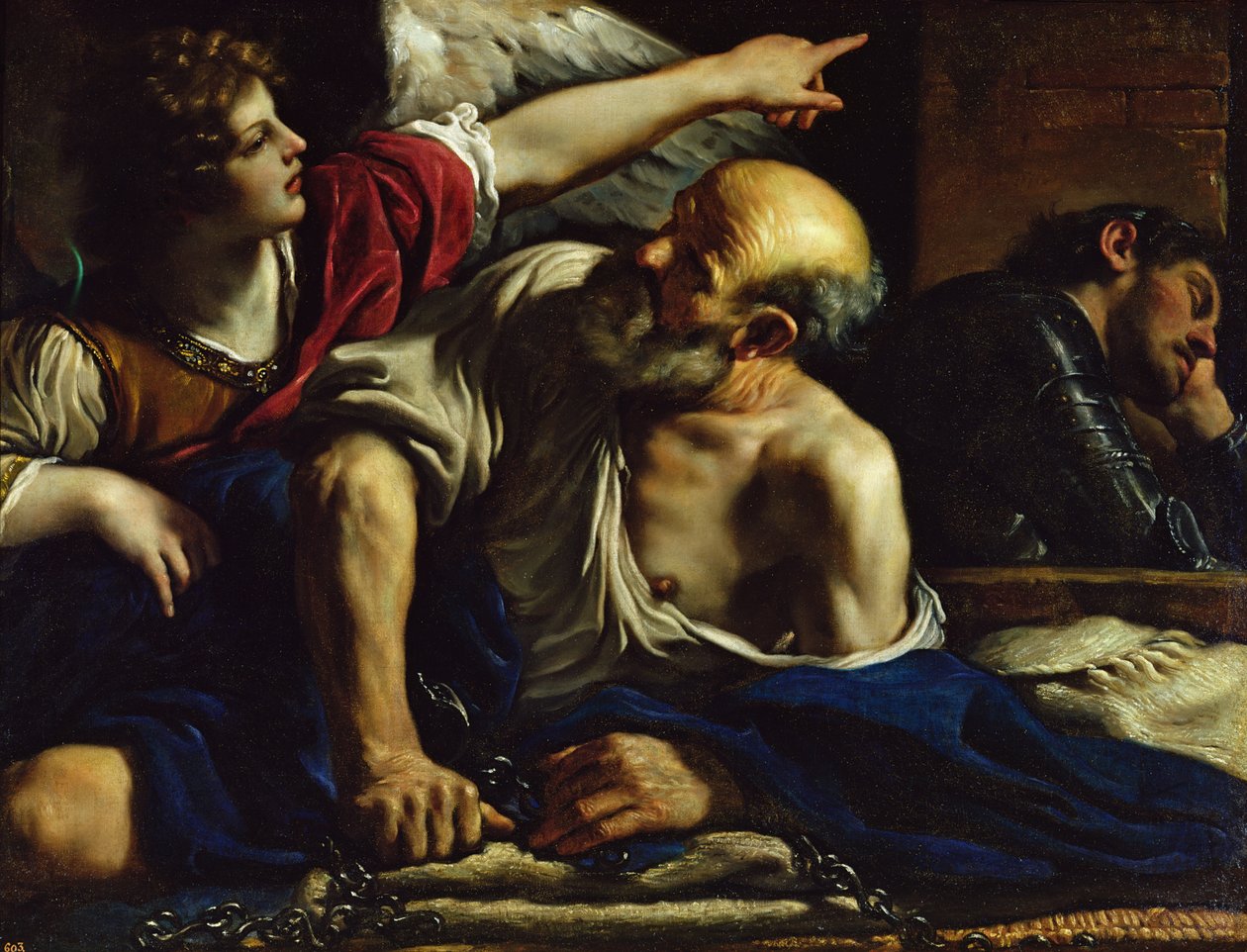 St. Peter bevrijd door een engel door Giovanni Francesco Barbieri