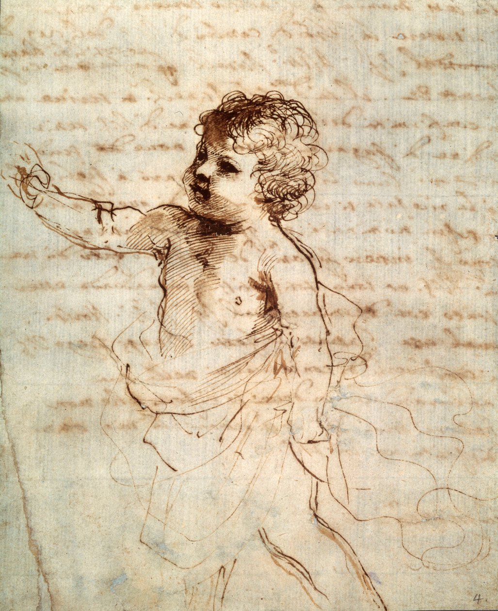 Kinderfiguur in draperie door Guercino