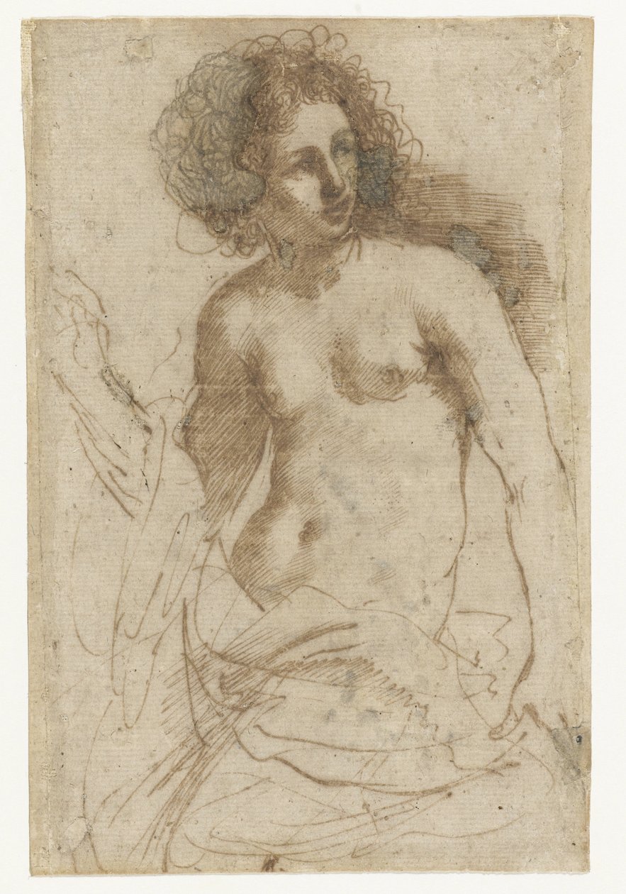 Halfnaakte staande vrouw door Guercino