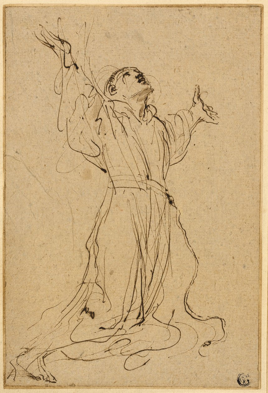 Studie voor Sint Franciscus die de stigmata ontvangt door Guercino