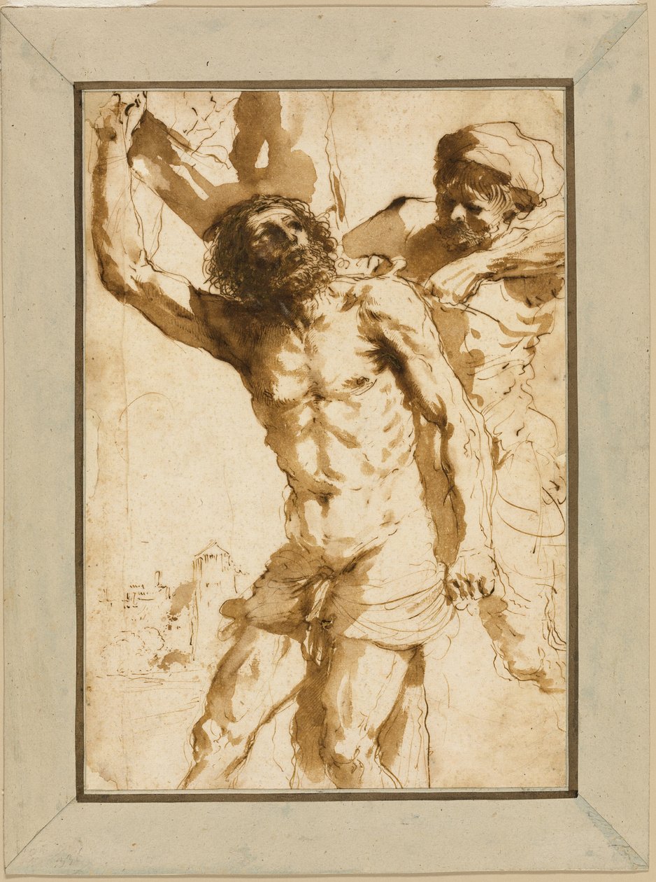 Studie voor "Het Martelaarschap van Sint Bartholomeus" door Guercino
