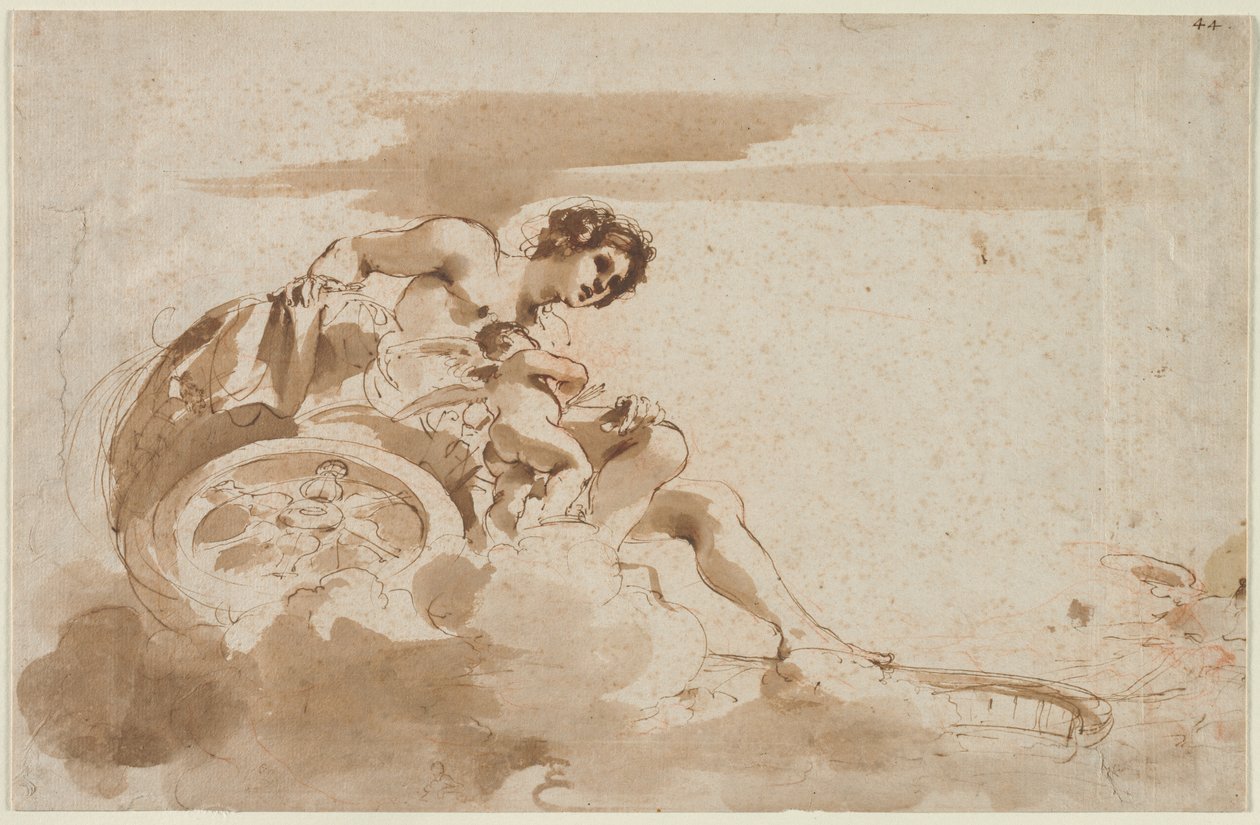 Venus en Cupido in een wagen door Guercino