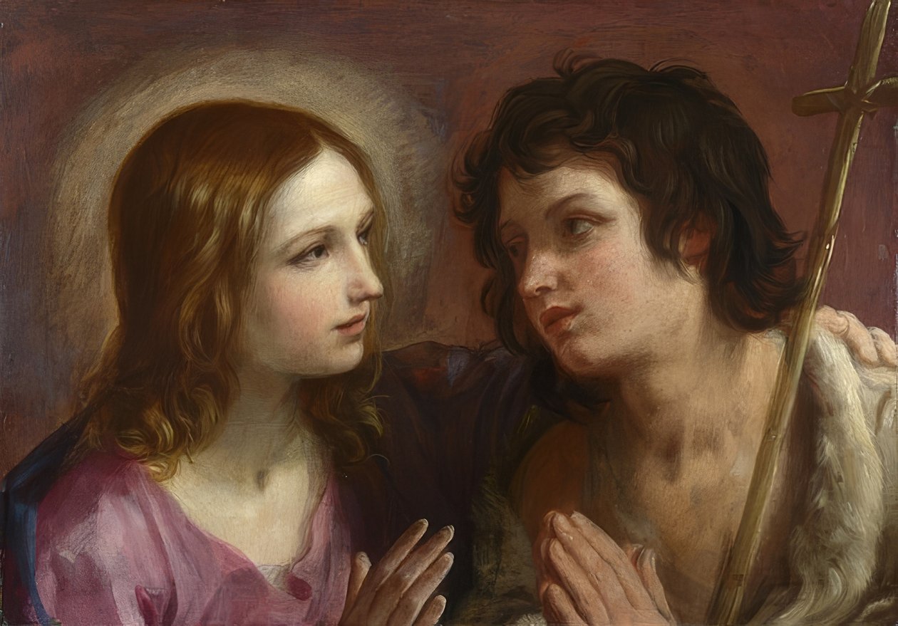 Christus omarmt Johannes de Doper door Guido Reni