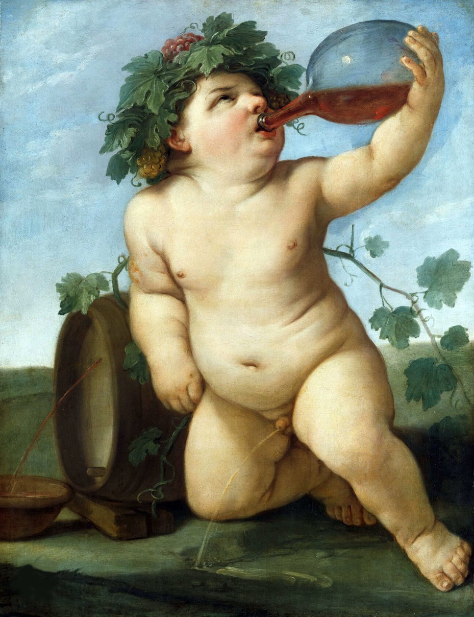 Drinkende Bacchus jongen, ca. 1623 door Guido Reni
