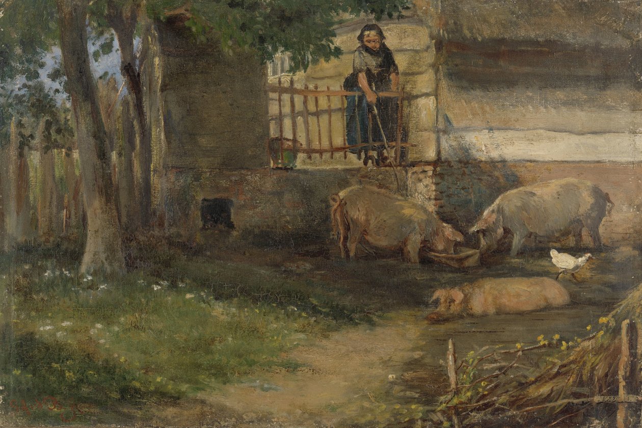Varkens in een boerenerf door Guillaume Anne van der Brugghen