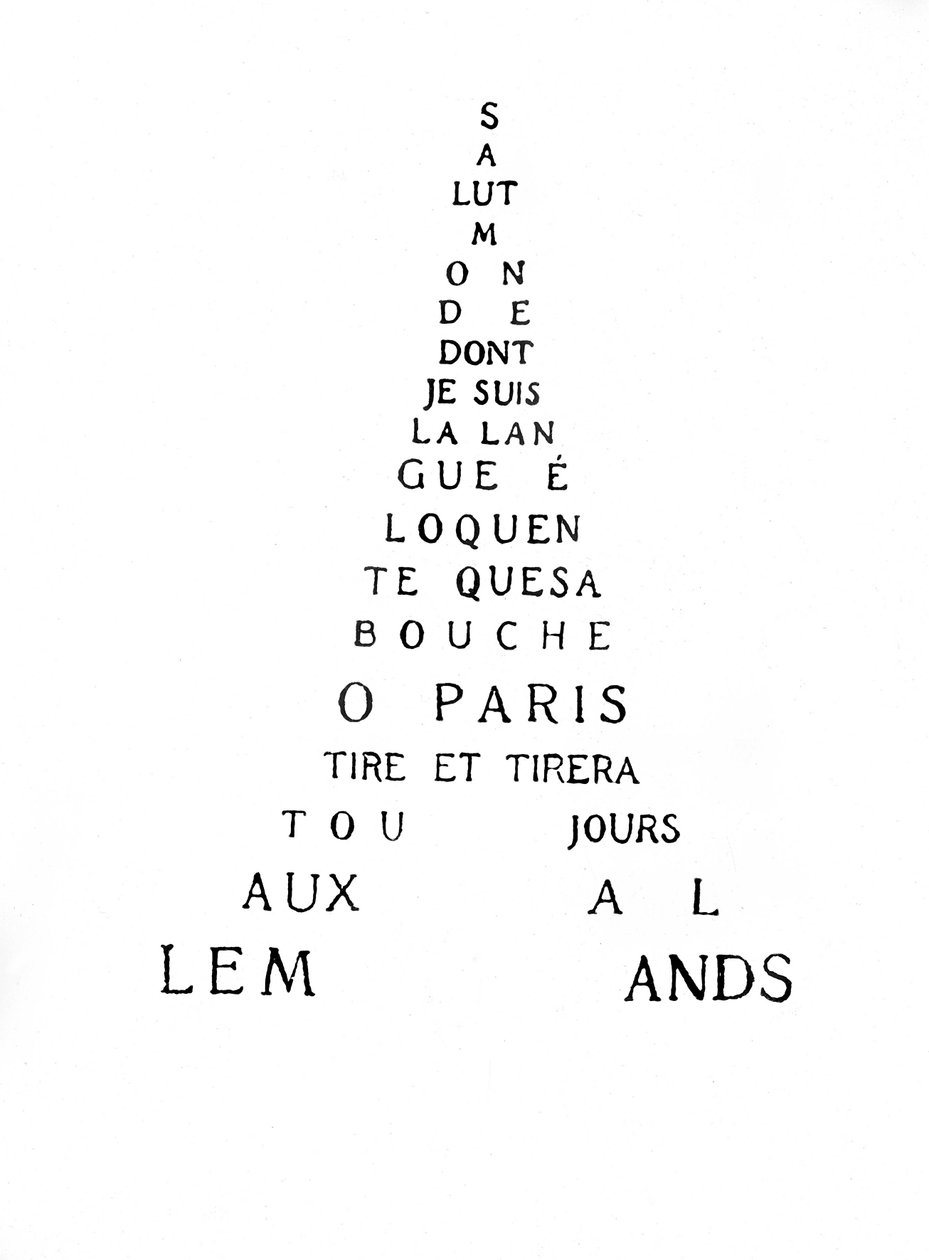 Calligram van de Eiffeltoren door Guillaume Apollinaire