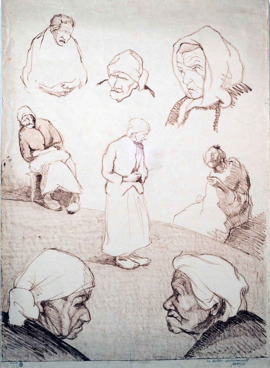 Acht studies van oude vrouw door Guillermo Facio Hebequer