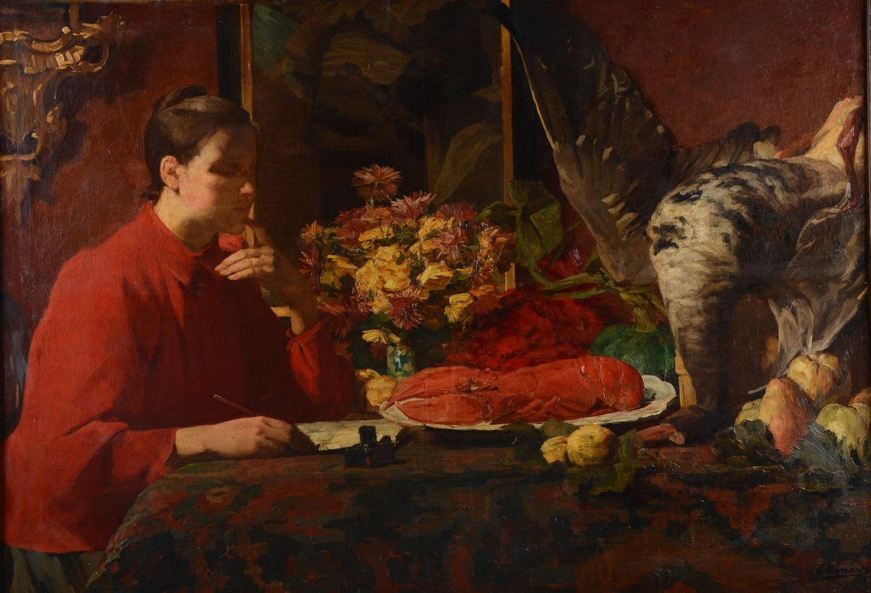 Dame met kreeft door Gustaaf Vanaise