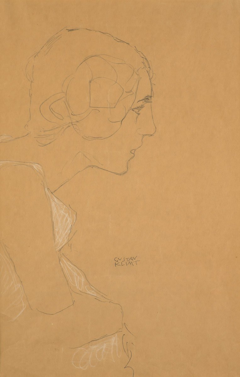 Kniestuk in profiel naar rechts door Gustav Klimt