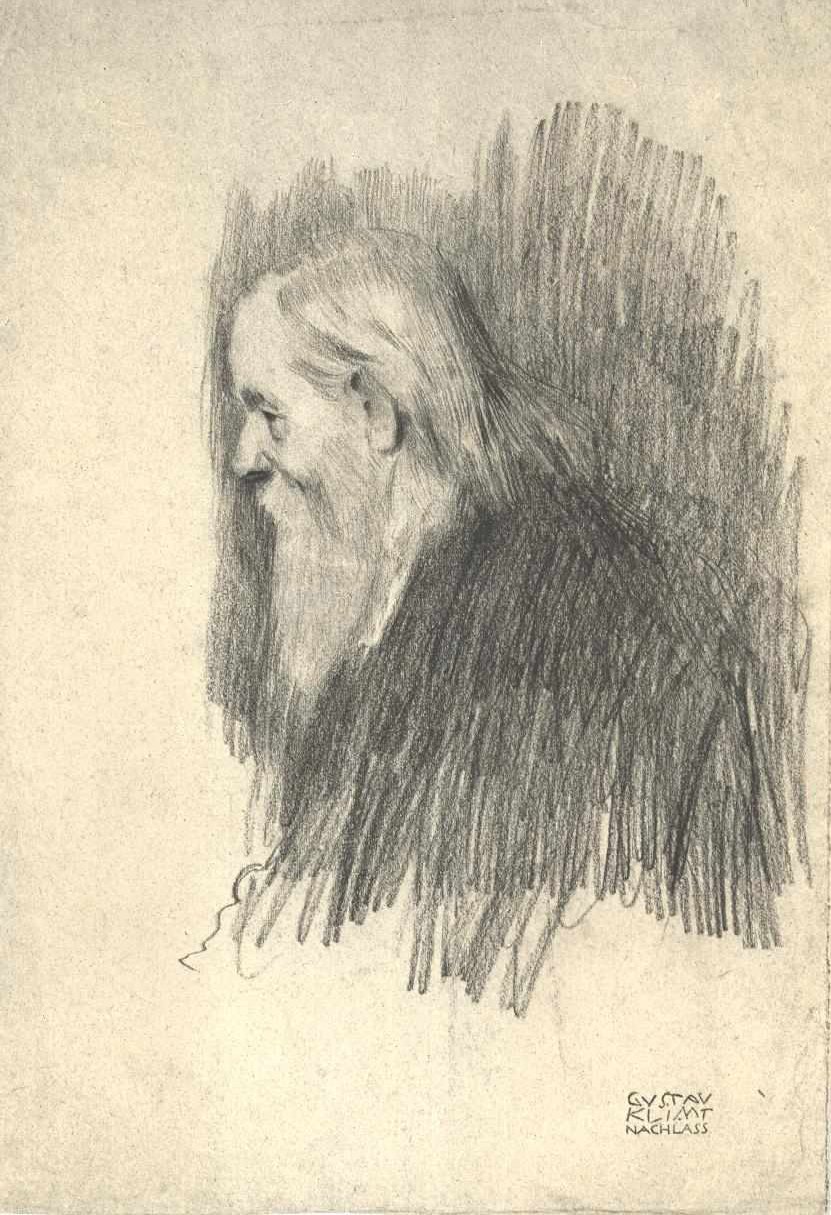 Borstbeeld van een oude man in profiel naar rechts door Gustav Klimt