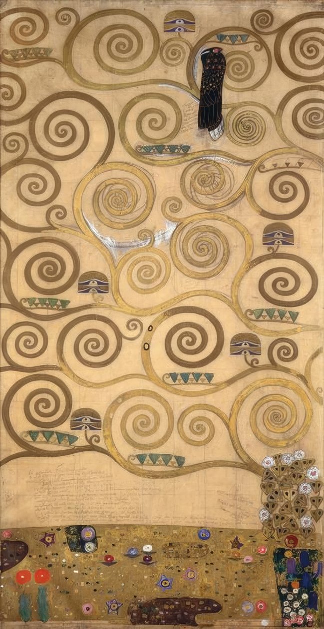 De levensboom (linker binnenste deel) door Gustav Klimt