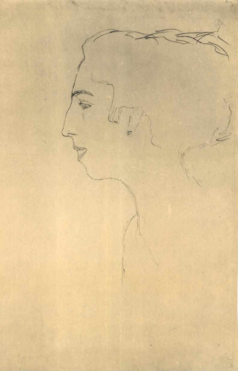 Vrouwenhoofd in profiel naar links door Gustav Klimt