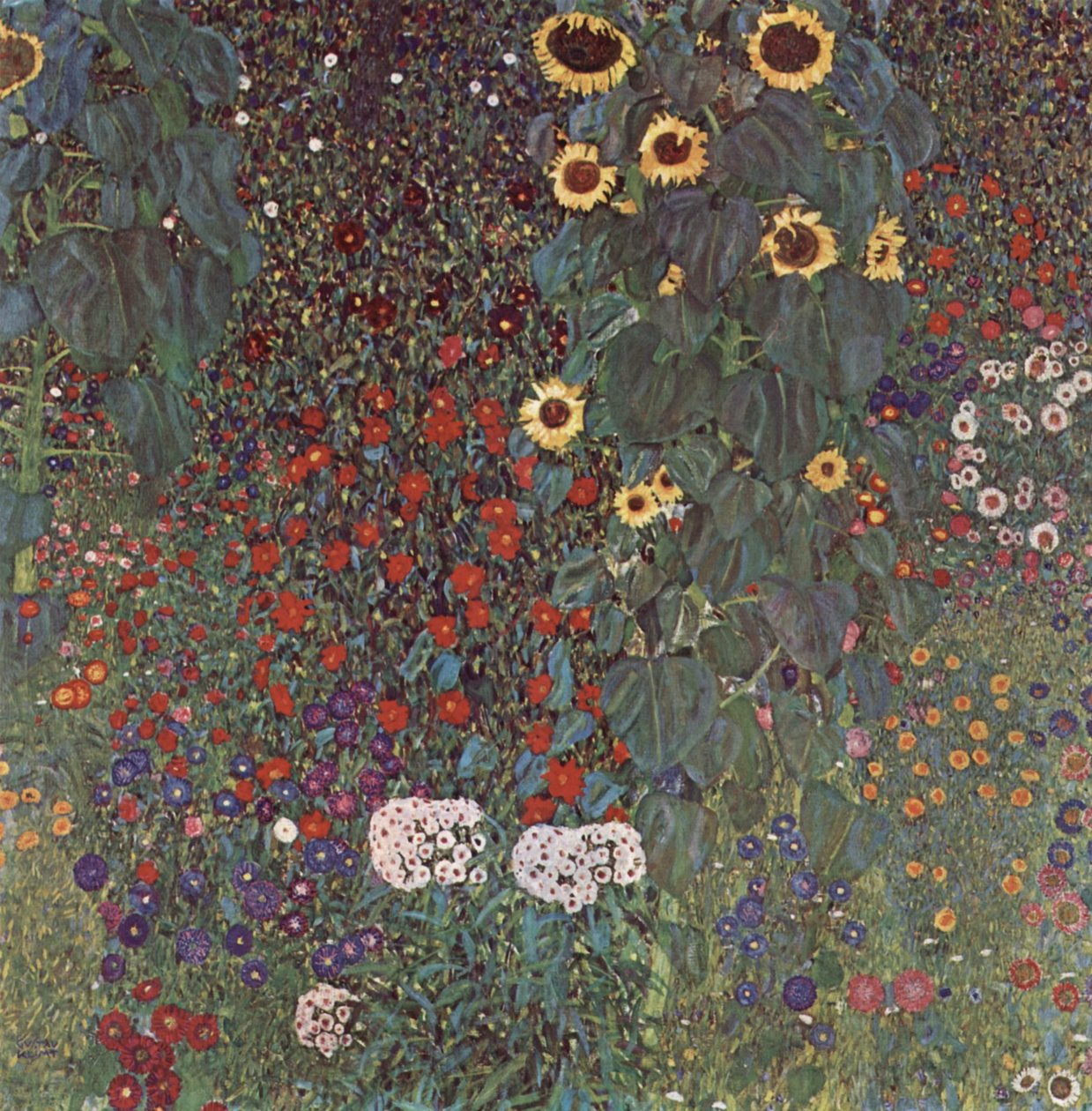 Tuin met zonnebloemen op het platteland door Gustav Klimt