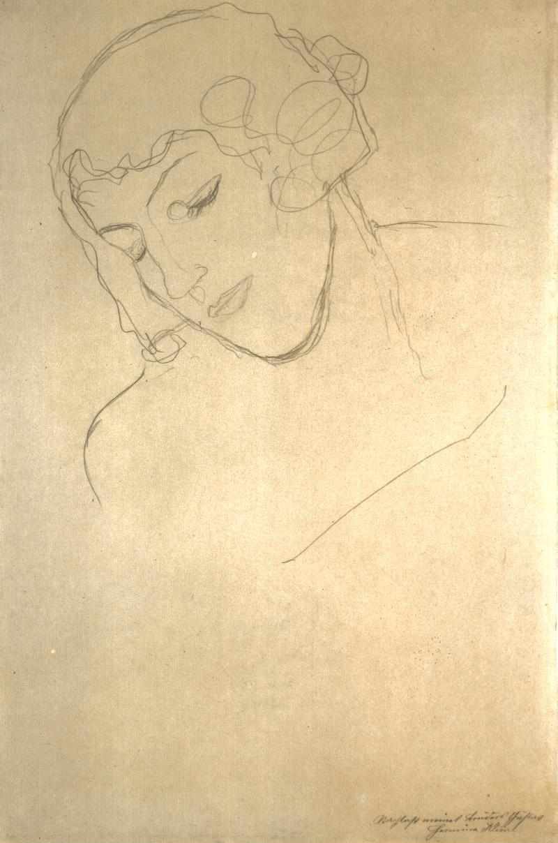 Hoofd en borst van een vrouw door Gustav Klimt