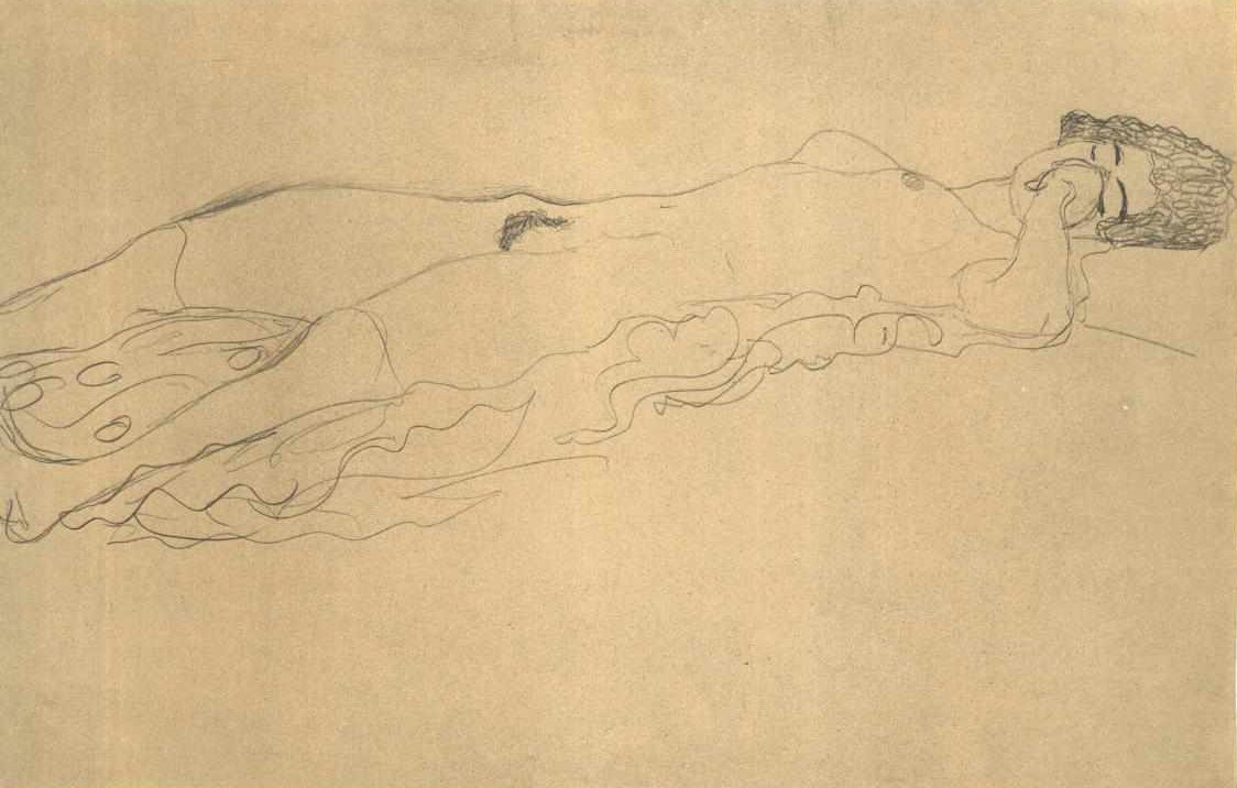 Liggende naakt naar rechts door Gustav Klimt