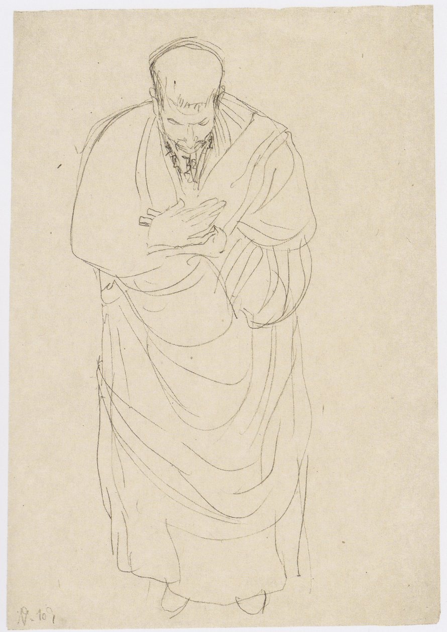 Man met toga buigend door Gustav Klimt