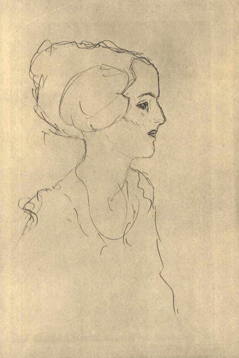 Meisje in profiel naar rechts door Gustav Klimt