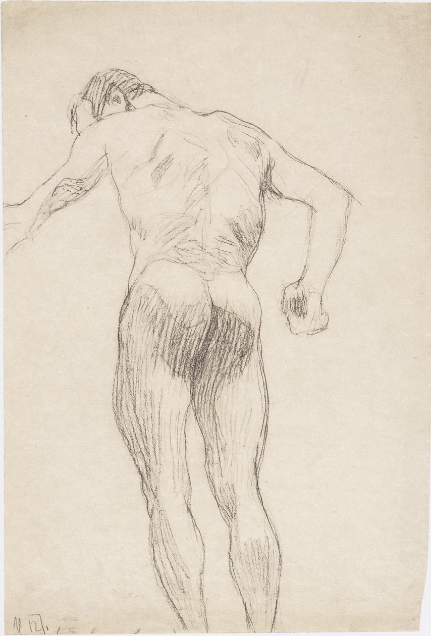 Mannenrugnaakt naar links door Gustav Klimt
