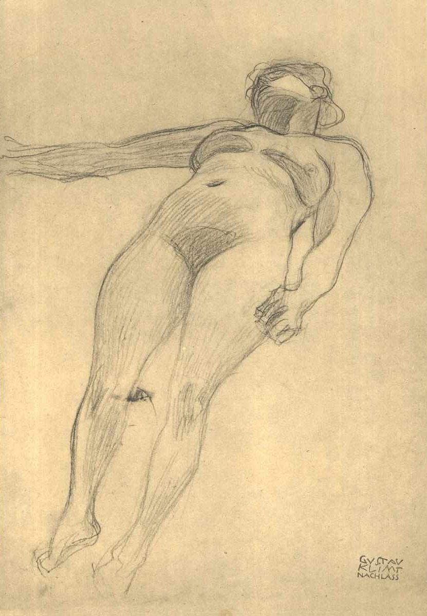 Naakt zwevend naar rechts door Gustav Klimt