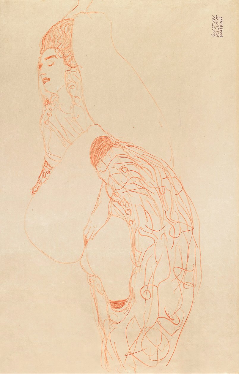 Liggende halfnaakte (masturberend) door Gustav Klimt