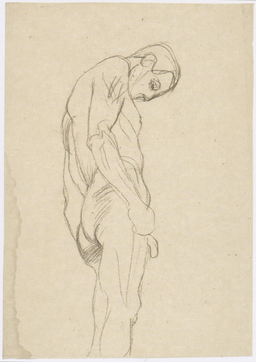 Staande man naar rechts met gebogen hoofd door Gustav Klimt
