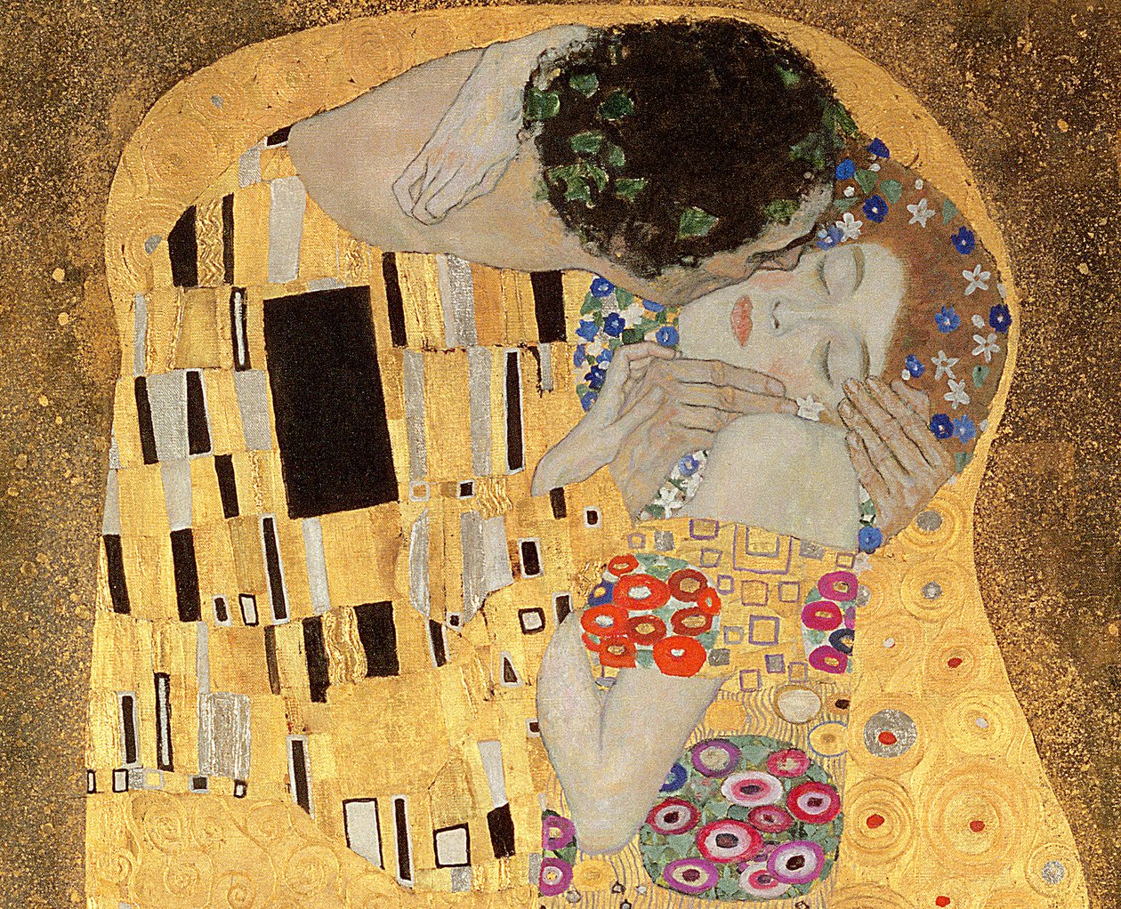 De Kus, 1907-08 (detail) door Gustav Klimt
