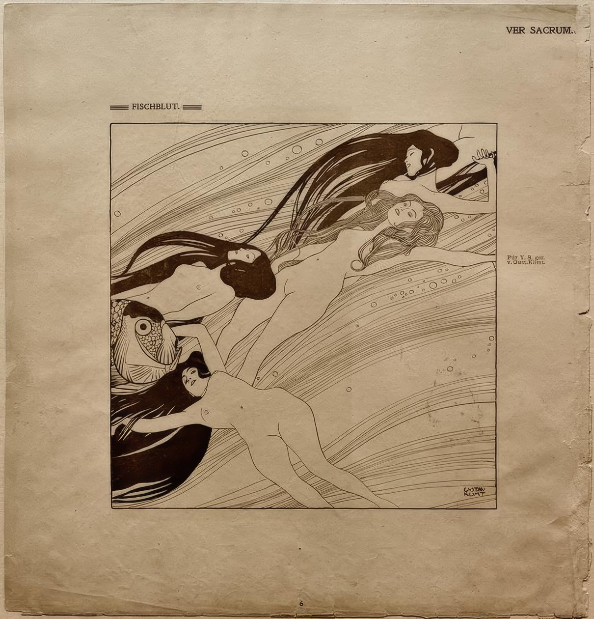 Ver Sacrum 1898, Vissenbloed / G. Klimt door Gustav Klimt