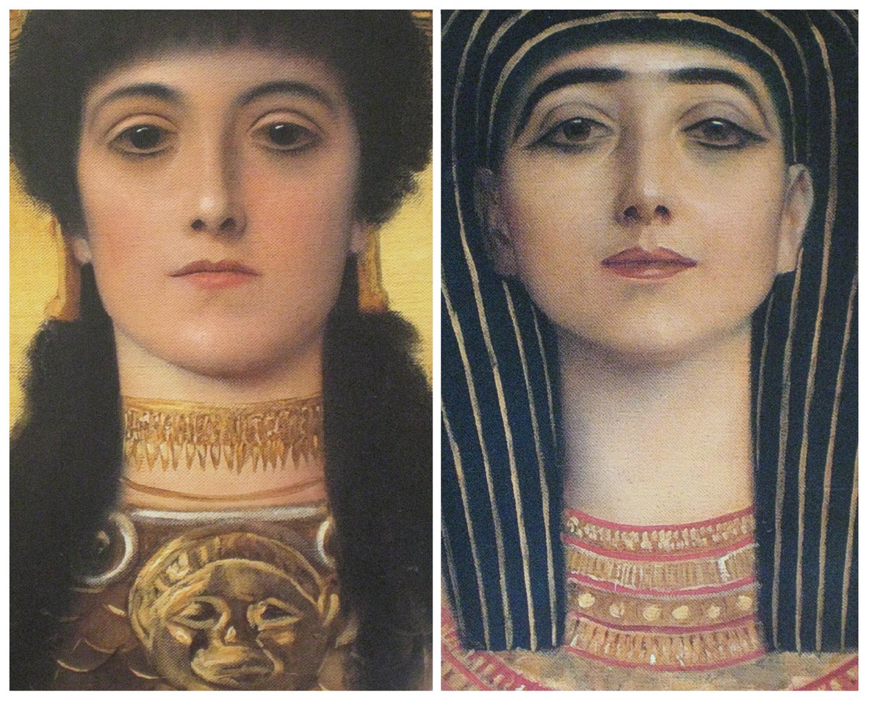 Oud Griekenland en Oud Egypte, detail hoofden van Athena en Isis door Gustav Klimt
