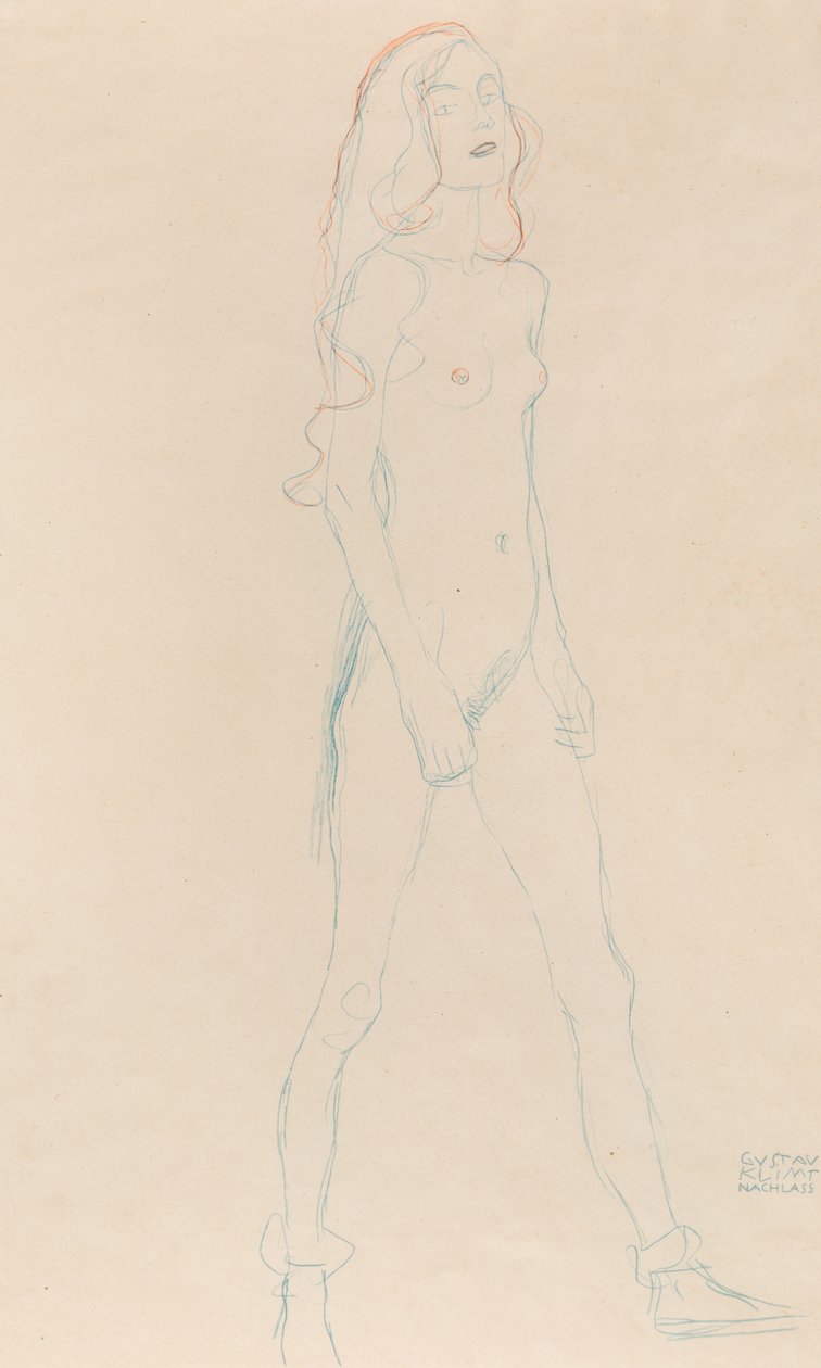 Een naakt jong meisje, ca. 1917 door Gustav Klimt