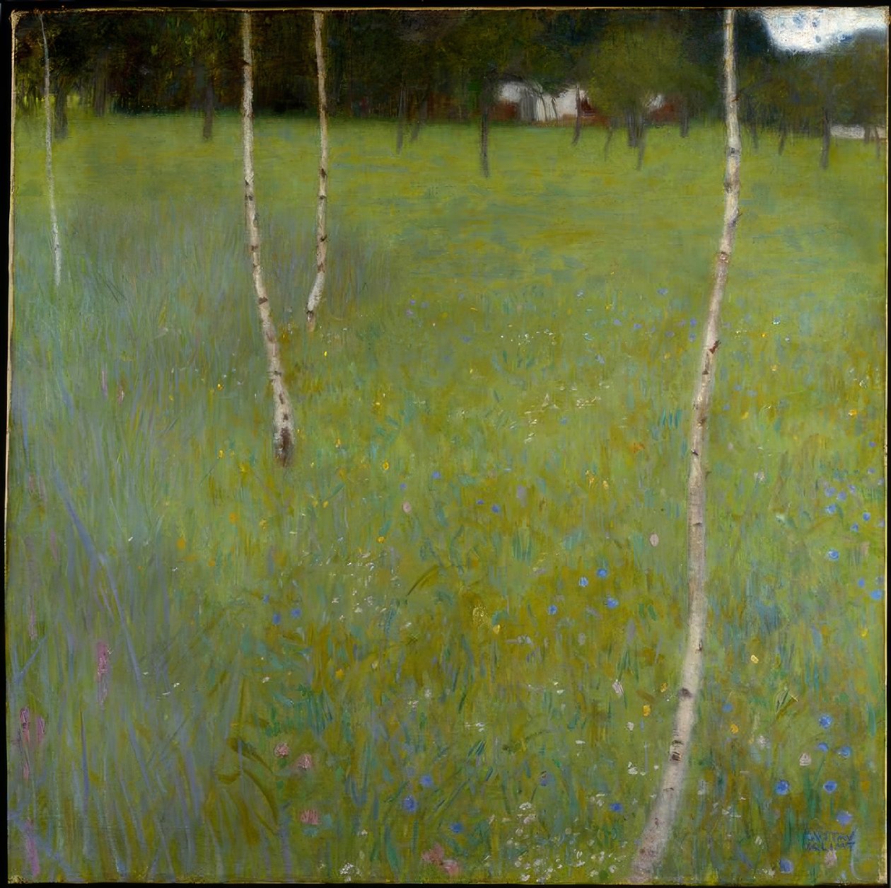Boerenhuis met berken (Jonge berken) door Gustav Klimt