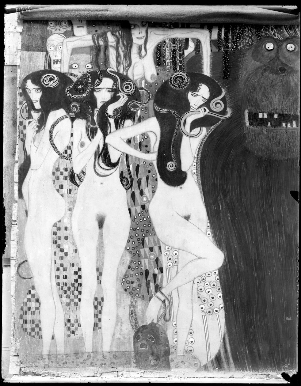 Beethoven fries: detail van "Die feindlichen Gewalten" door Gustav Klimt