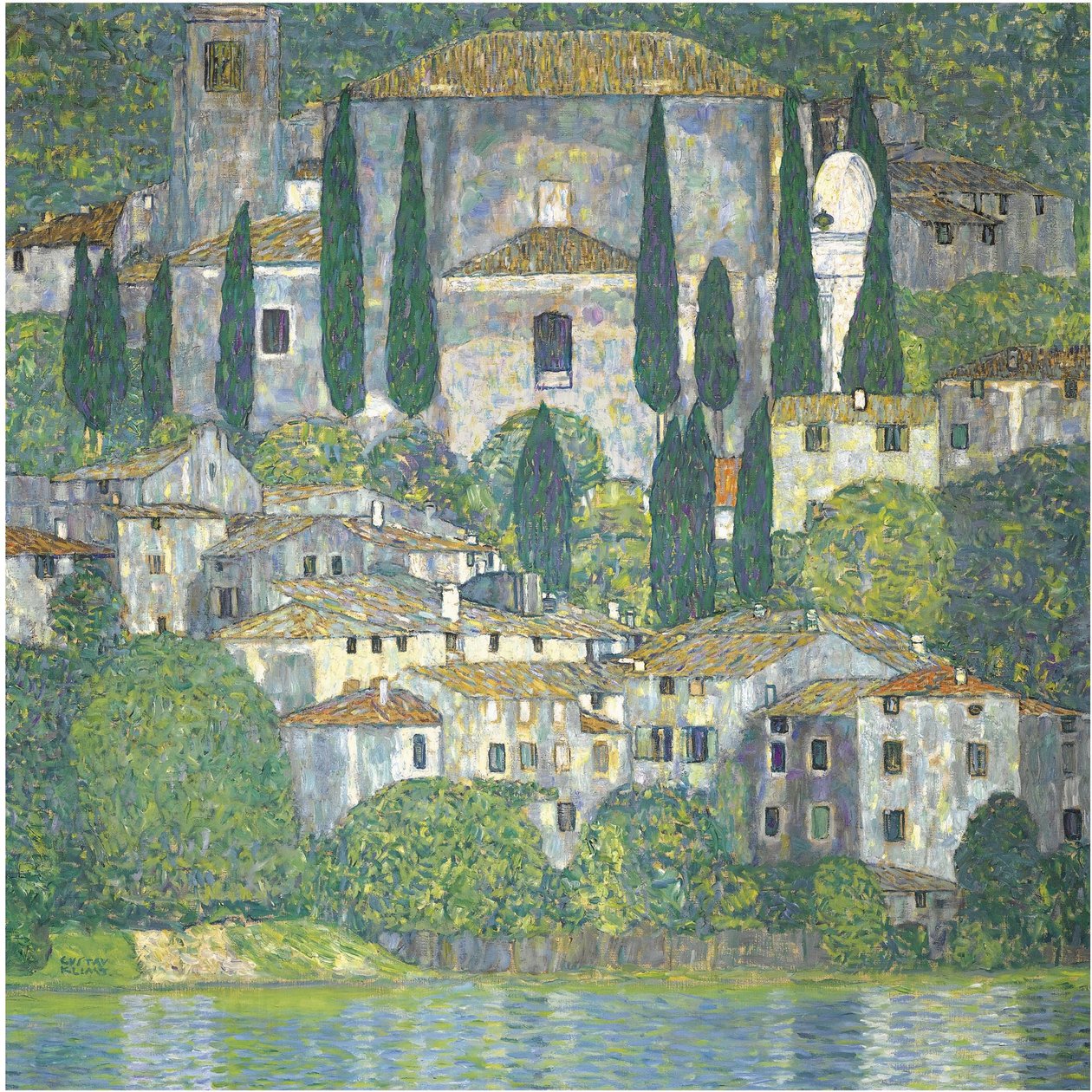 Kerk in Cassone (Landschap met cipressen) door Gustav Klimt
