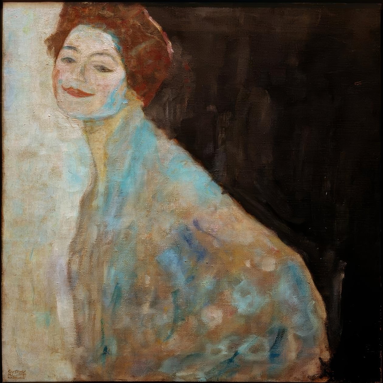 Damesportret in wit door Gustav Klimt