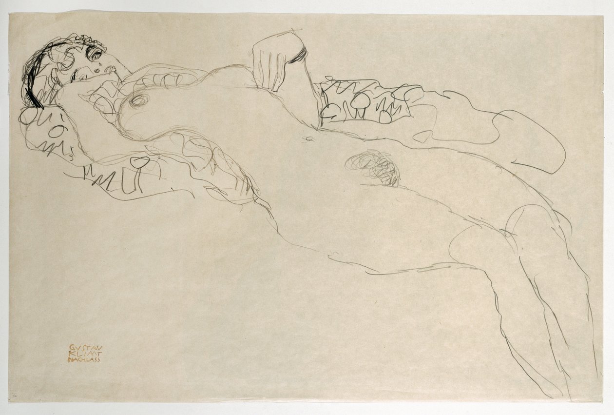 Vrouwelijk naakt linksaf door Gustav Klimt