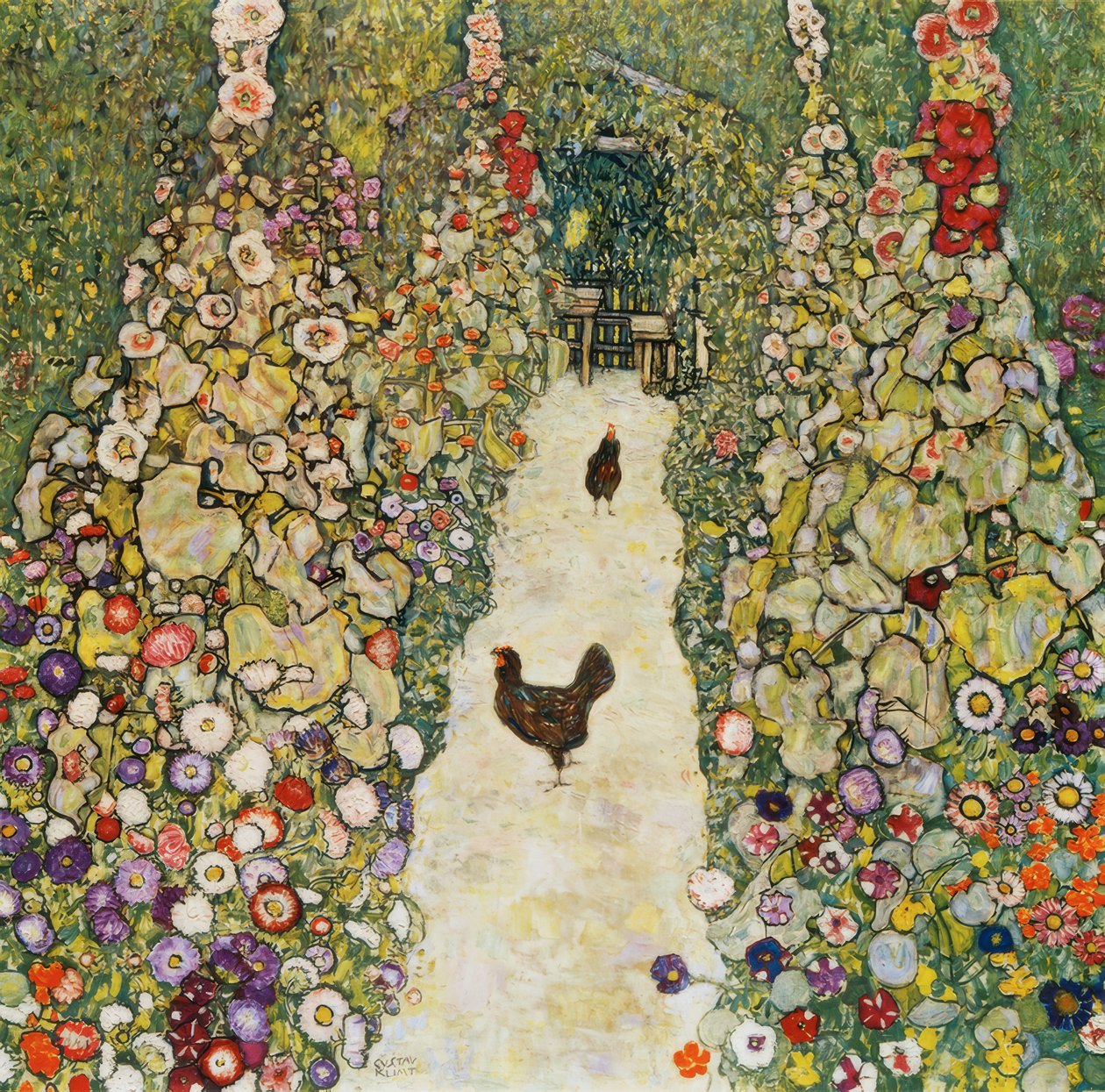 Tuinpad met kippen door Gustav Klimt