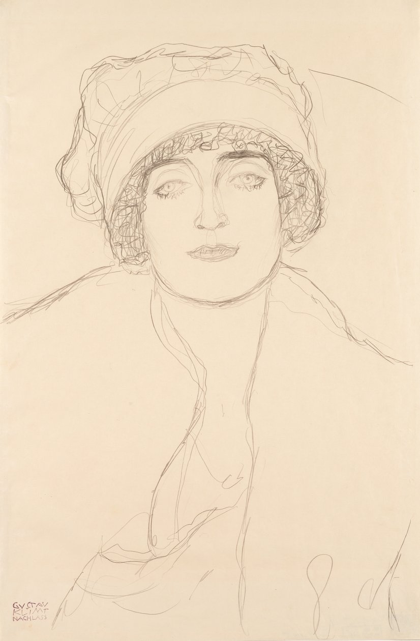 Portret met een Hoed, 1917-118 door Gustav Klimt