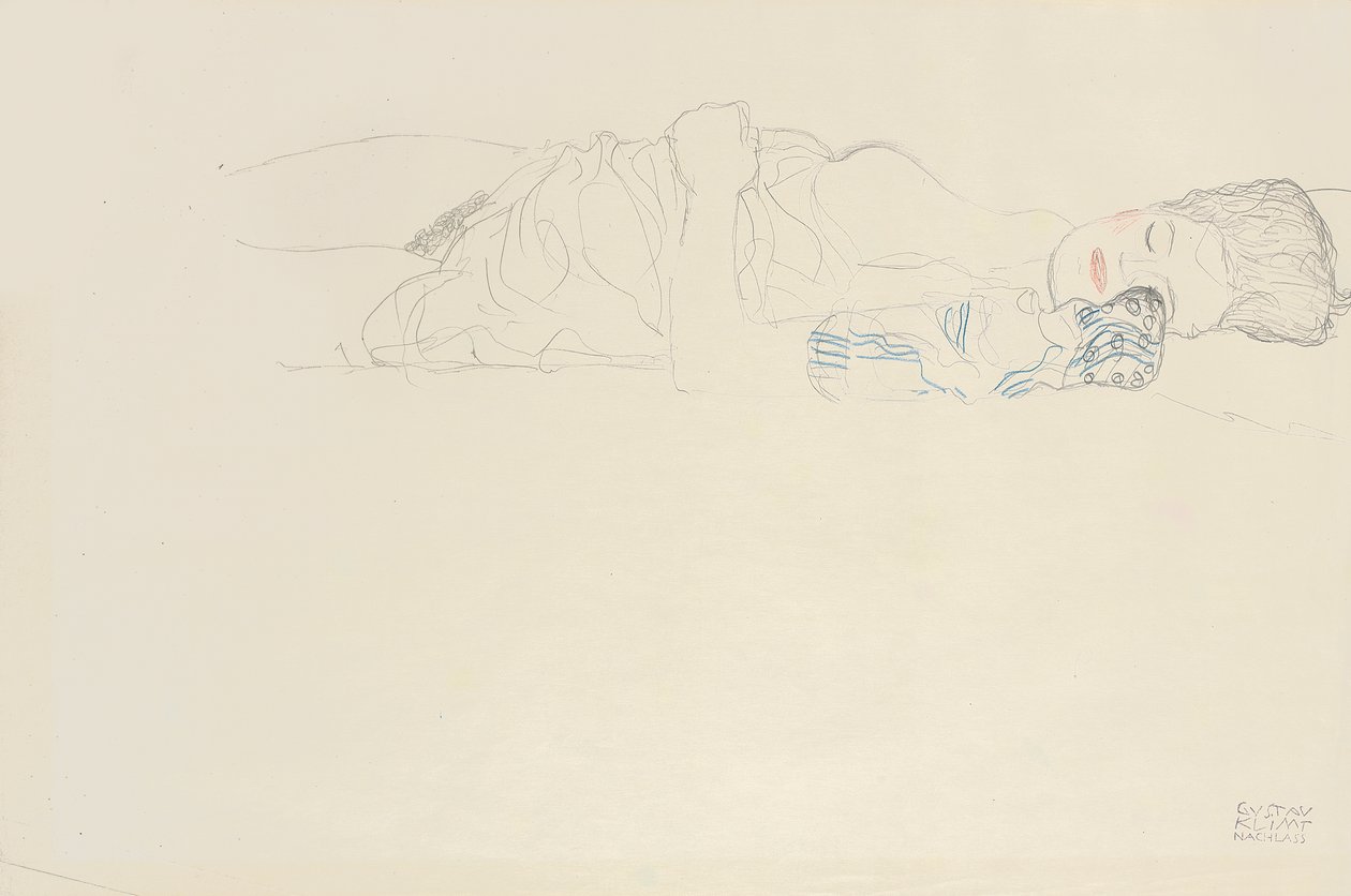 Half liggende naakt naar rechts, ca. 1914-15 door Gustav Klimt